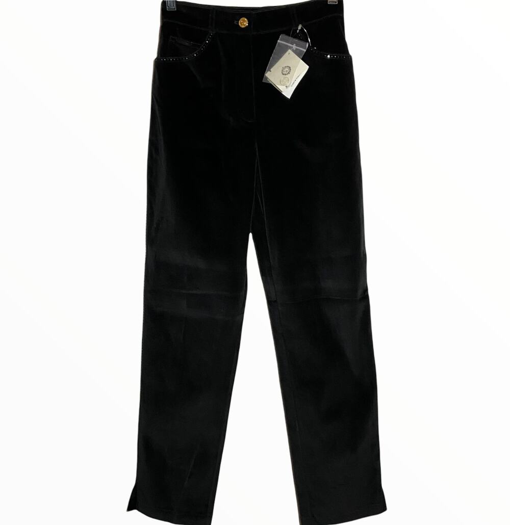 St. John Sport Velvet Pants 5-Pocket Studded Embellished Black 2 26" NWT